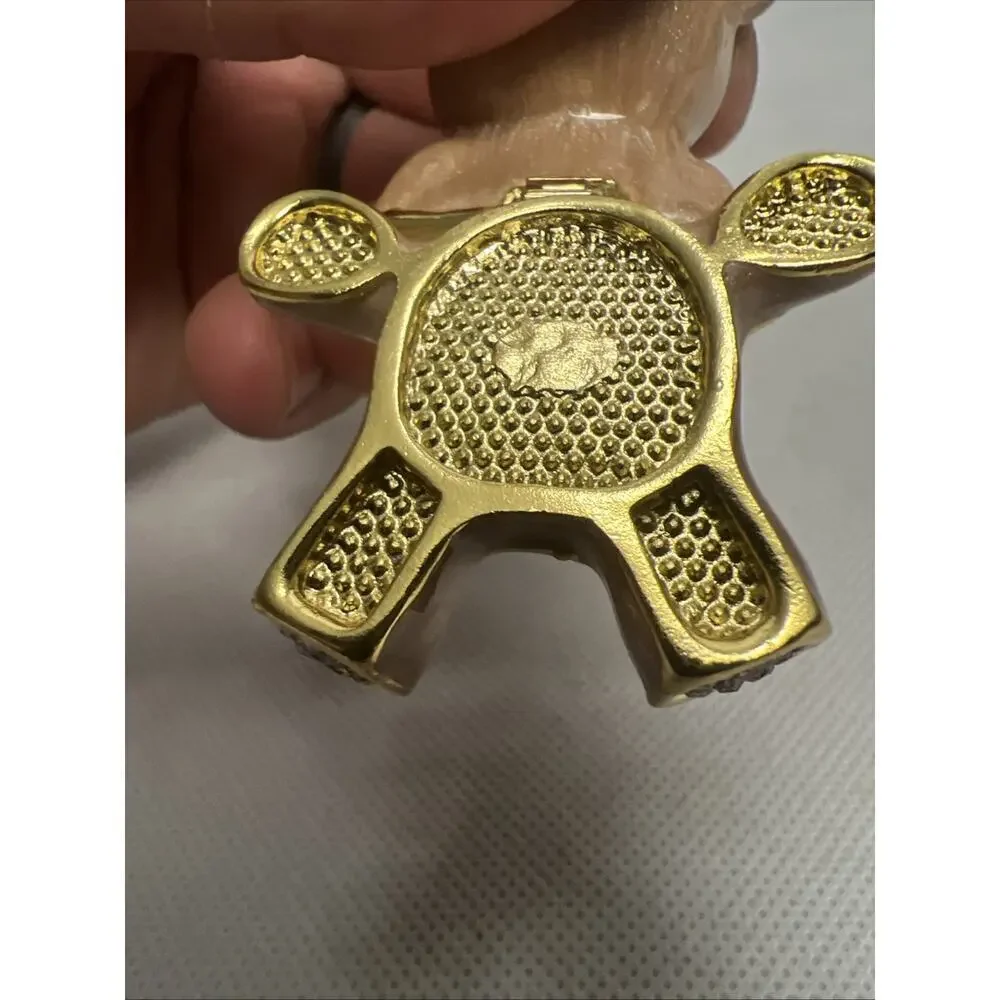 Teddy Bear Trinket Box Baby’s First Jewelry Box Gold Color With Stones Baby Gift